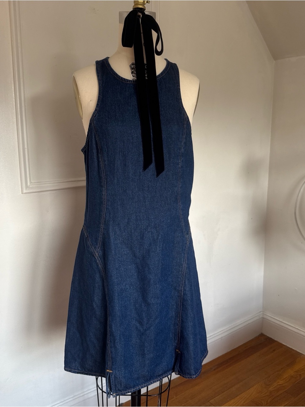Re/Done Dark Blue Denim Sleeveless A-Line Dress